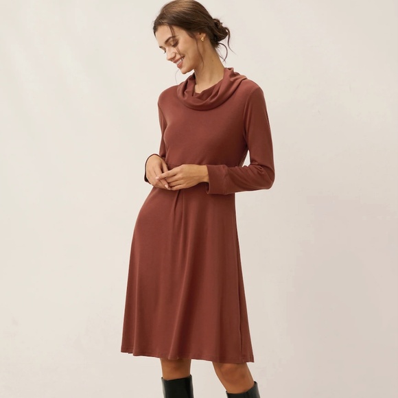 Tencel Wool Draped Neck Stretch Midi Dress KIRA - Picture 2 of 8
